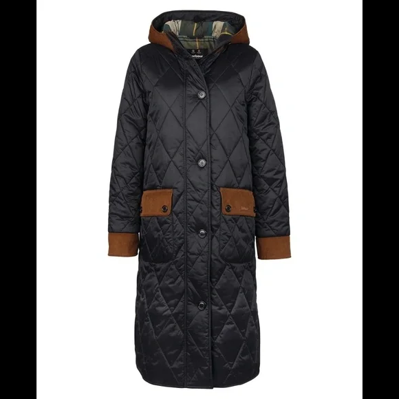 Barbour Mickley Quilted Jacket Black/Ancient Brown Corduroy Size 1X - NWT